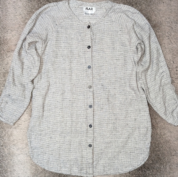 FLAX Linen Button Front Longline Blouse Tunic Women's Medium - Picture 3 of 6